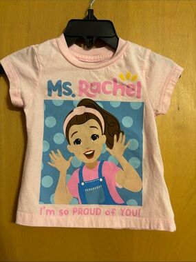 Rachel Pink Graphic Tee with Blue Polka Dot Panel
